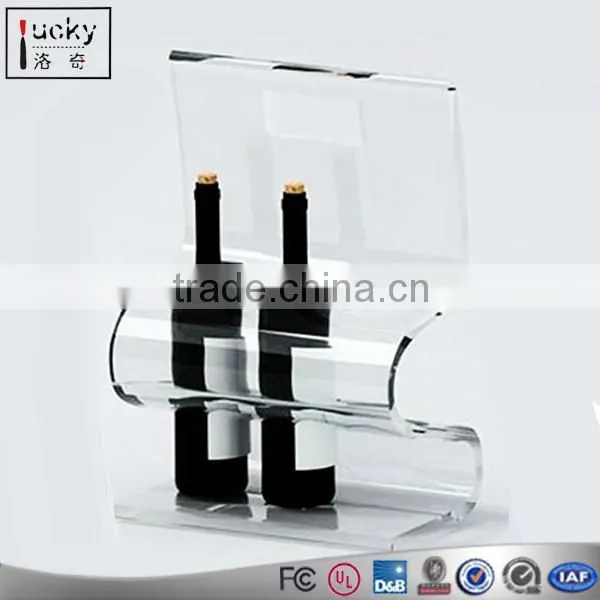 Clear acrylic 2 wine bottle holder combine in one wine display stand for display