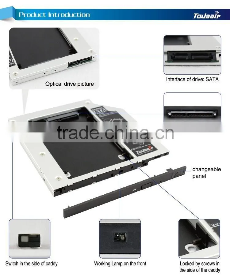 wholesale alibaba Universal laptop HDD Hard Drive Caddy SATA 9.5mm with screwdriver