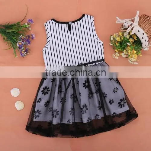New Kids Girl's Wear Sleeveless Cute Dot Striped O-Neck Patchwork Dress