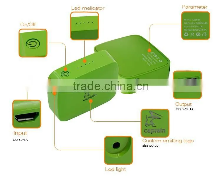 Emitting logo Universal external power bank 5600mah