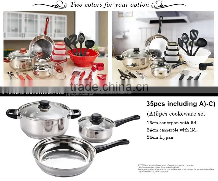 35 pcs innovative design kitchen utensil set cooking pots and pans kitchenware