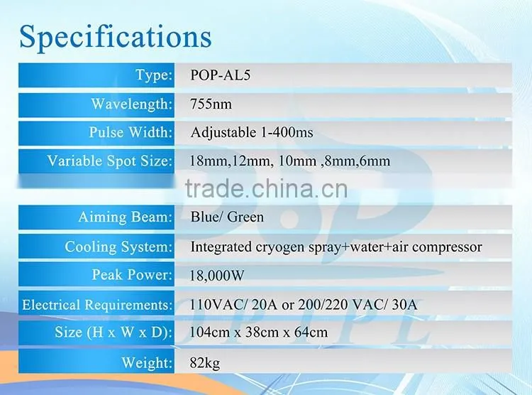 Professiona 755nm alexandrite laser hair removal equipmen POP-AL5 from popipl