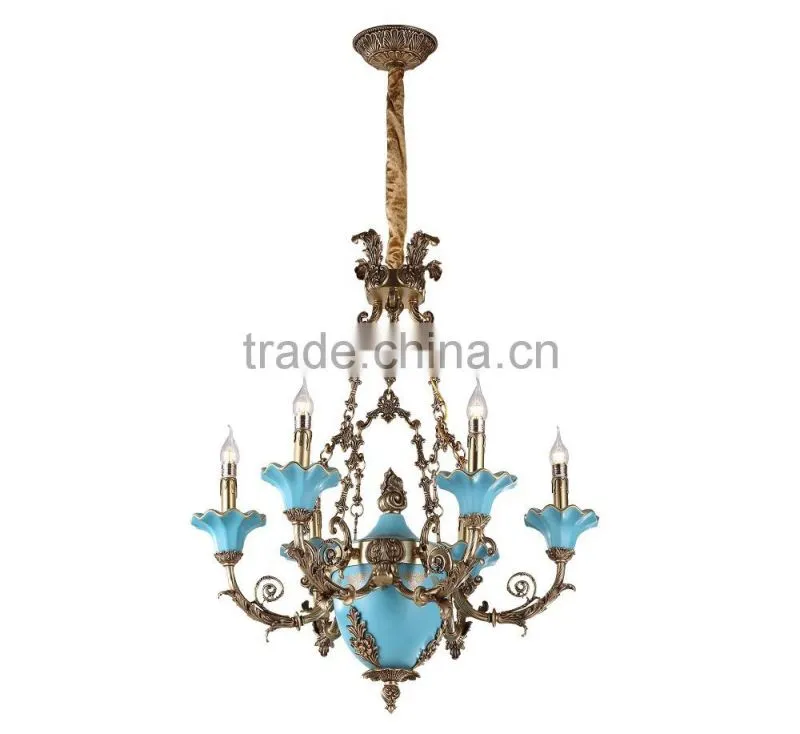 French Rococo Style Porcelain Flower Chandelier With Antique Brass/ Elegant Bronze Ceramic Pendant Lighting For Home & Hotel