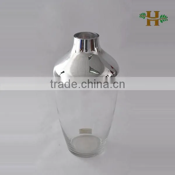 Handmade thin neck pot-bellied silvered big glass pot
