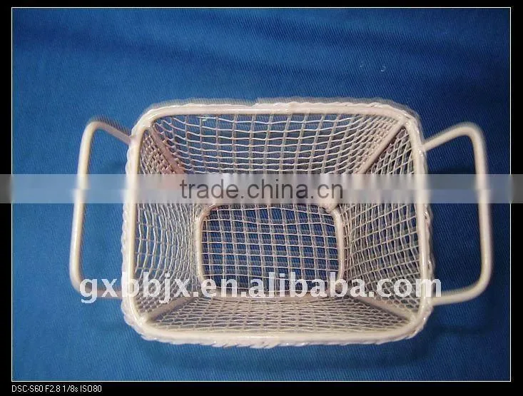 Pink rectangle storage wire basket for plants with ear handle