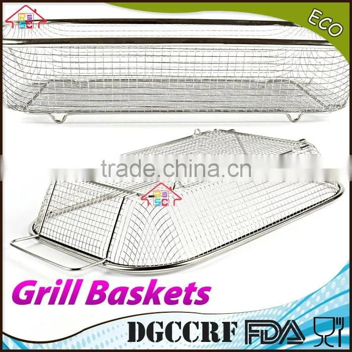 NBRSC BBQ Vegetable Stainless Steel Non-Stick Grill Basket Outdoor Cooking Grilling