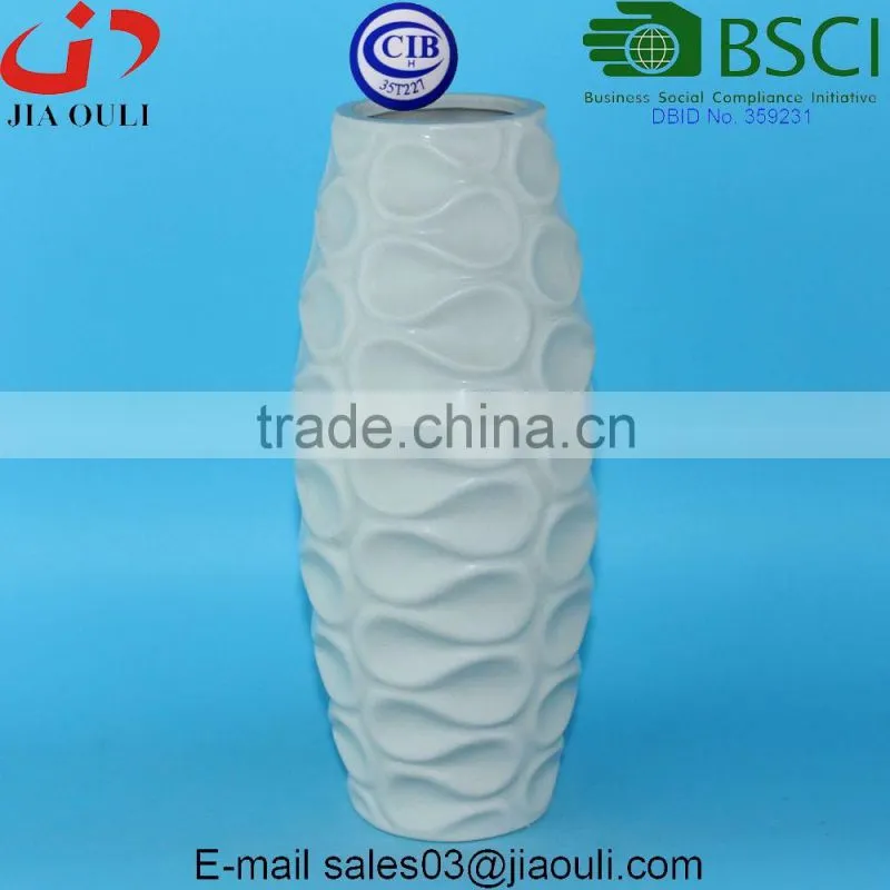 Matte grey Ceramic Vase with Embossed Wave Design