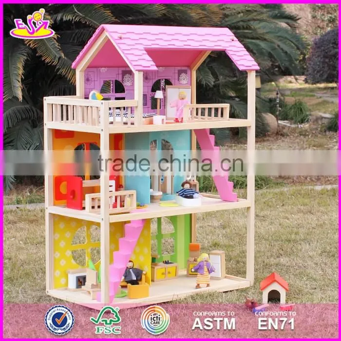 2017 new design pink pretend play toy wooden american girl doll house W06A170-S