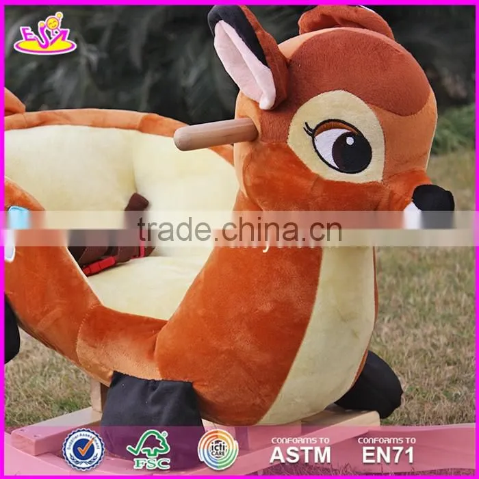 2017 new design lovely plush deer toddlers wooden rocking animals W16D074