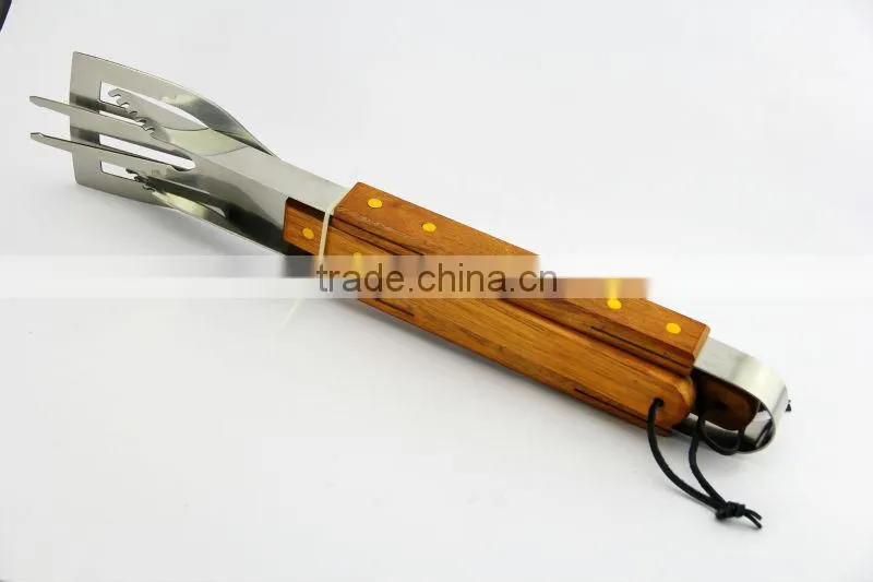 out door cooking ware grilling accessories 13inch long wood handle BBQ tool set