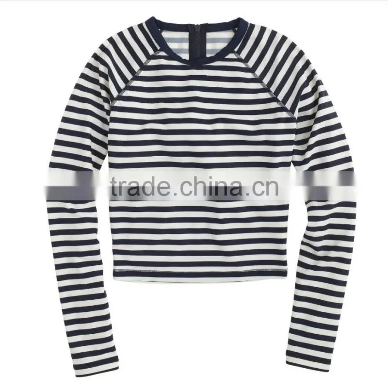OEM Summer Woman Surf Cycling Couple Sublimated Stripe Cropped Long Sleeve Custom Printed Rash Guard