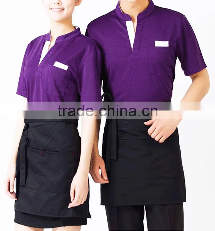 2016 new design OEM hotel restaurant unisex short sleeve staff uniform