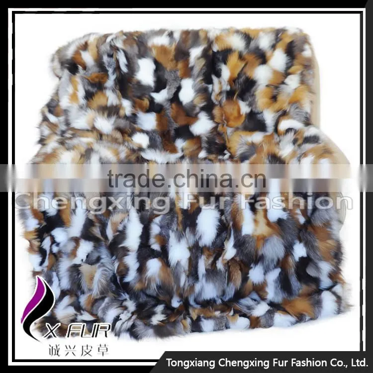 CX-D-38 Luxury Patchwork Winter Fashion Genuine Fox Fur Throw Blanket