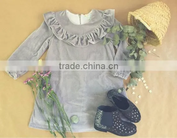 2017 new style long sleeve velour children boutique clothing kids wholesale fancy baby dress