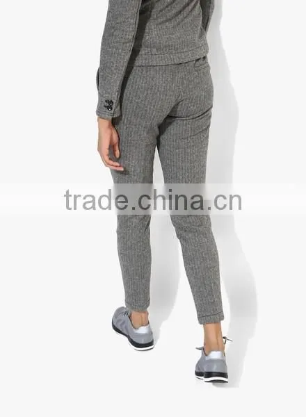 Woman Chinos Pants Slim Fit Latest Design Striped Grey Office Pants