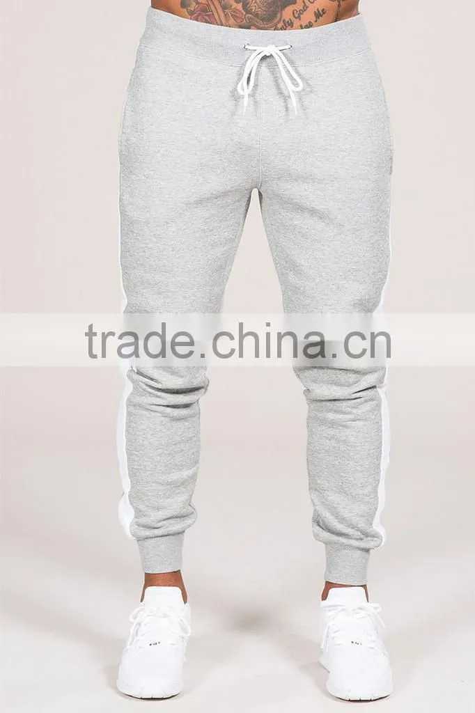 Cotton spandex gym tracksuit wholesale jogger pants with contrast white piping to slide seams