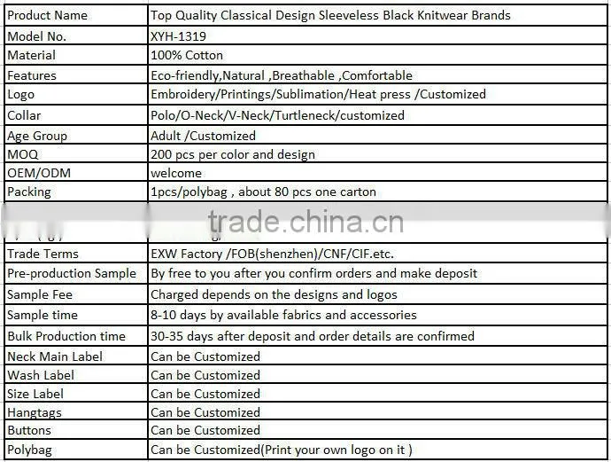 Top Quality Classical Design Sleeveless Black Knitwear Brands