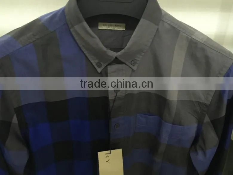 100% cotton big check round bottom men casual check shirt with buttom down collar