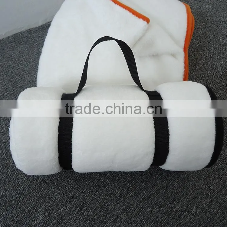 pure white super soft & warm flannel with handle roll up easy fold outdoor rug
