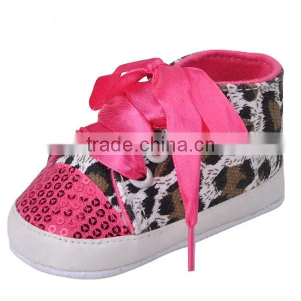 new design leopard sequins print baby girl shoes