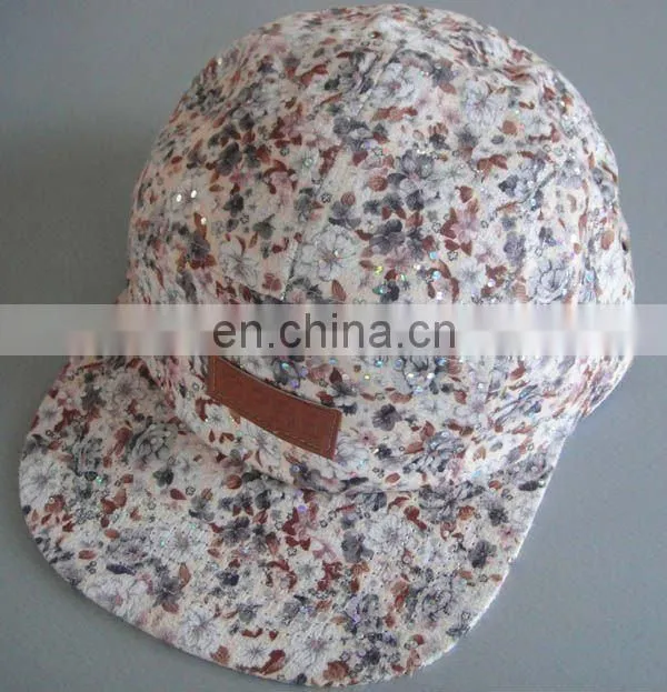 Hot sale flat brim custom floral private label hat