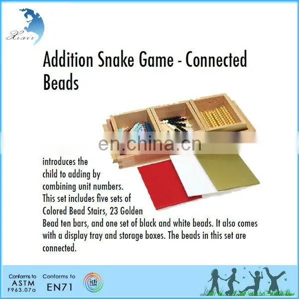 Preschool Wooden Educational Montessori Material EN71 Mathematic Toy Addition Snake Game - Connected Beads