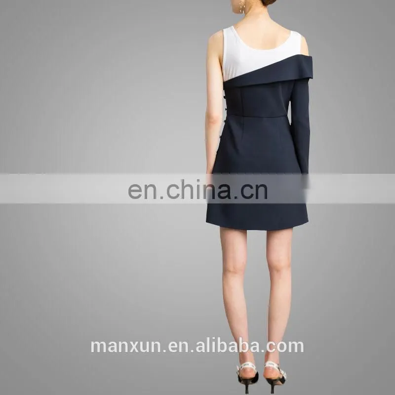 Fashion Design Waistcoat One Shoulder Blazer Side Button Women Dress