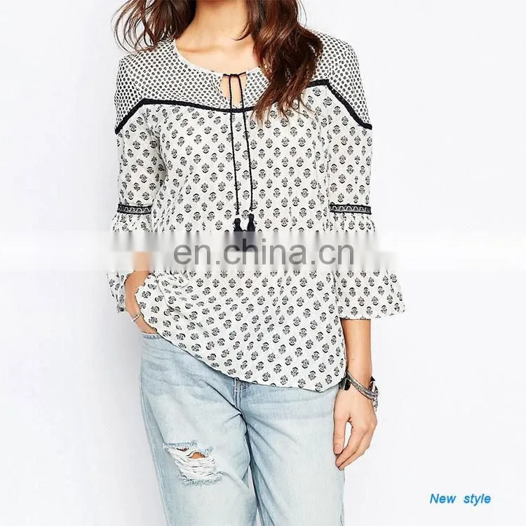 clothing spring sheer sleeves lady latest fashion blouse design 2016