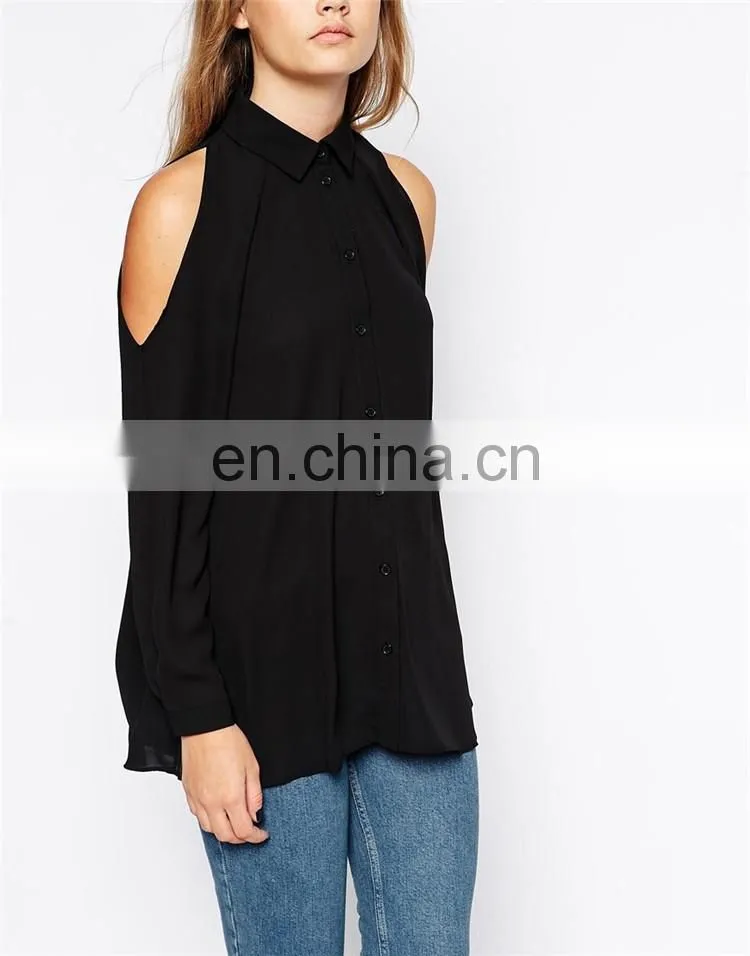 China supplier fashion blouses 2015 / Dongguan Cold Shoulder women blouse / Clothing manufacturers chiffon style blouse