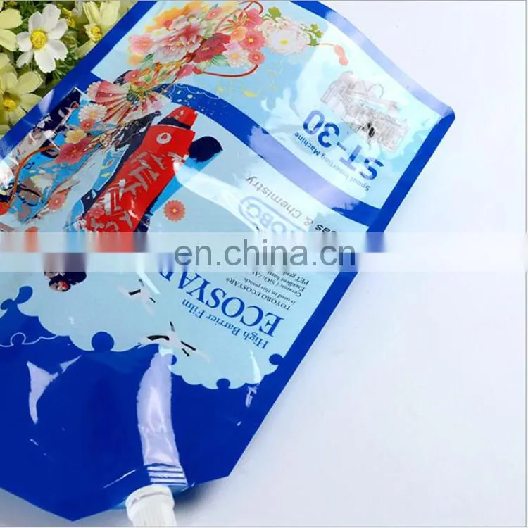 Food grade laminated aluminum foil packaging red wine liquid stand up spout pouch with handle