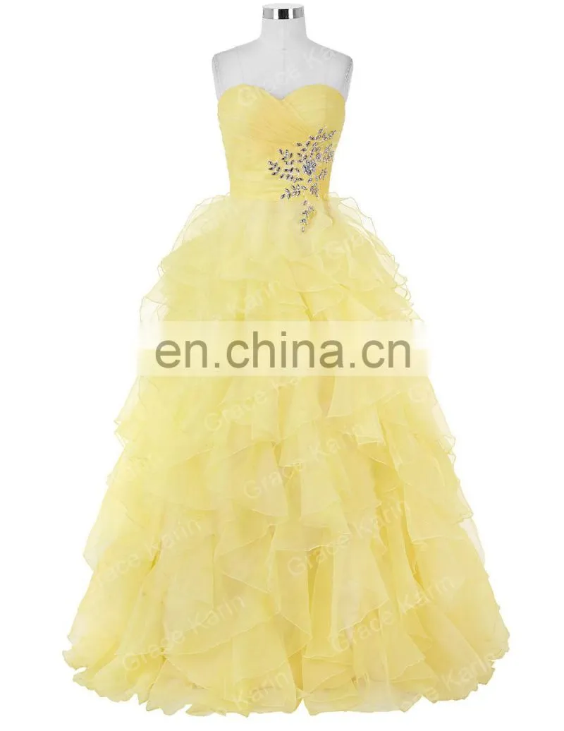 Grace Karin Strapless Off Shoulder Organza Long Ball Gown Western Quinceanera Dress For Daughter CL3411-2