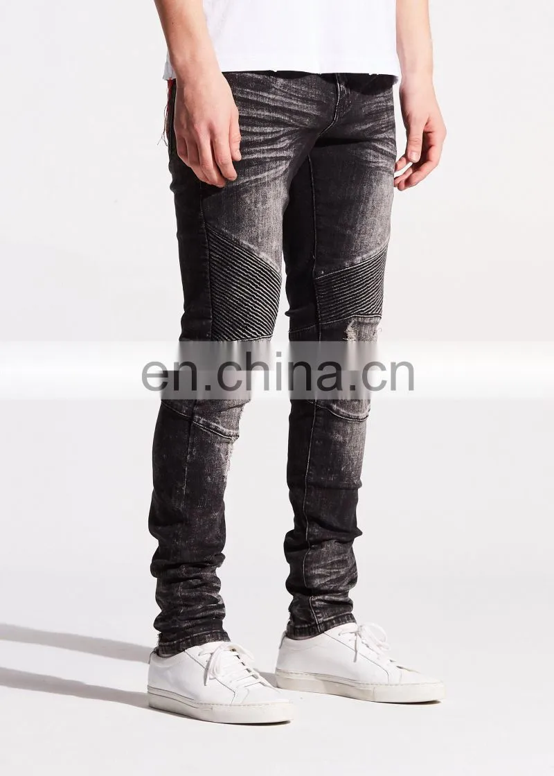 DiZNEW Fashion Design Skinny Super Biker Ripped Black Jeans Mens