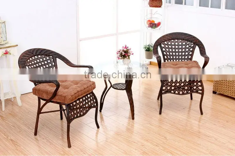 Outdoor RATTAN armchair and round table WITH GLASS TOP