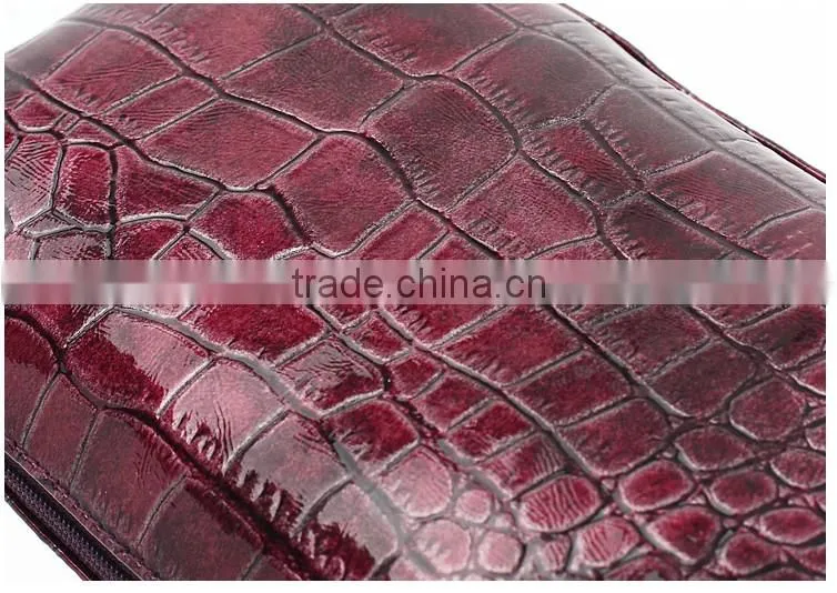 Square garnet-red alligator pattern PU cosmetic bag with compartments