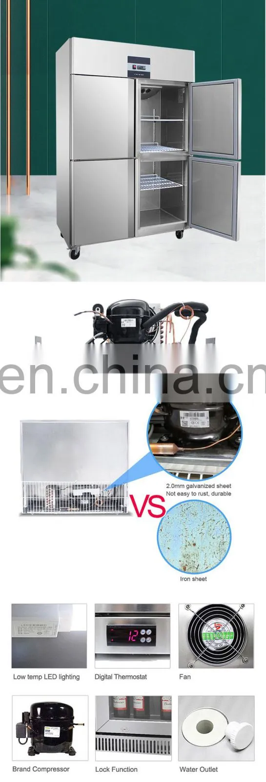 Good price commercial freezer stainless steel Industrial upright refrigerator