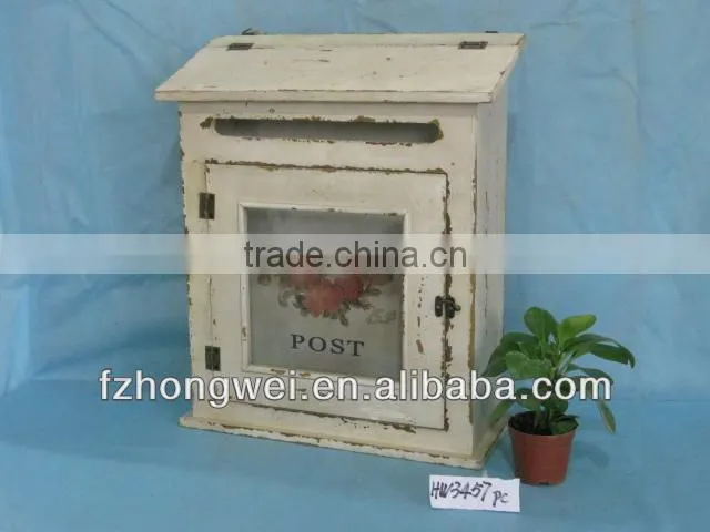 Hongwei Handmade Antique Vintage White Wooden Mailbox/Letter Box/Post Box for Home&Garden Decor,Wall Mounted or Free Standing