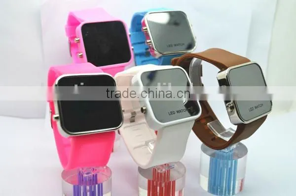 silicone wristband mirror led watch with silicone band, bright led lights,alloy watch case