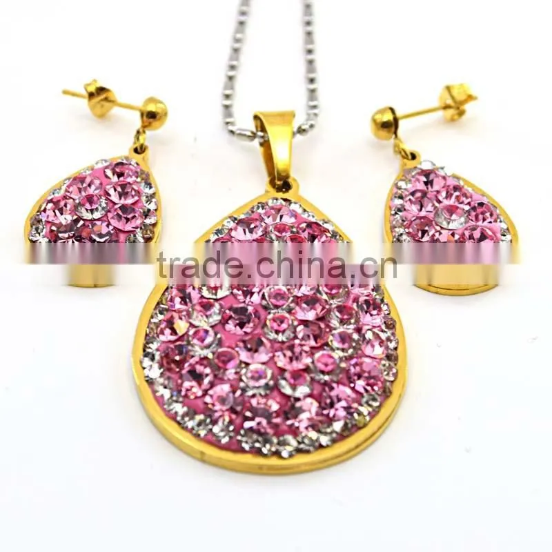 316L Stainless Steel Jewelry African Gold Plated Jewelrys Set With Colorful Crystal