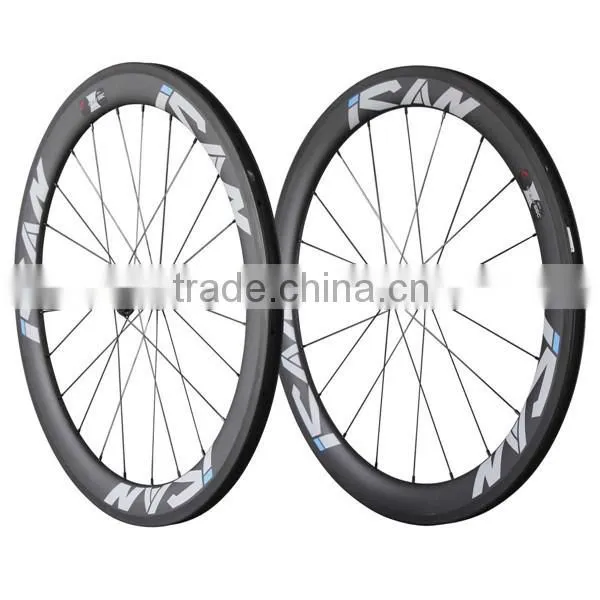 ICAN clincher road bike wheels R13hubs carbon fiber road bike wheels W56C