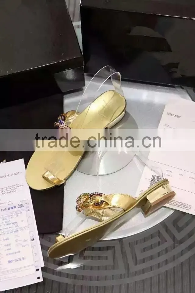 New design fashion flat summer sandals 2016 diamond gold chain brand flat sandals