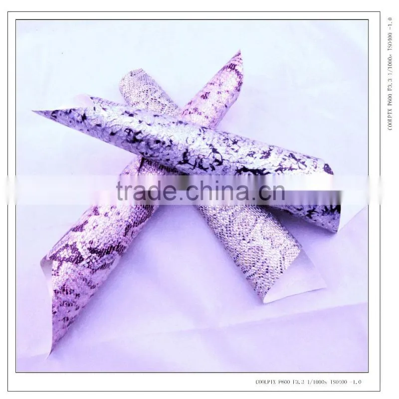 2015 hot sell fashion snake pattern glitter fabric pu leather