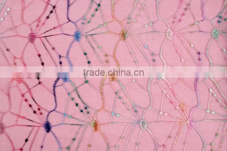wholesale embroidery print pink bead lace fabric
