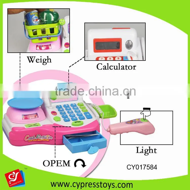Electric flash musical cash register toy with food basket