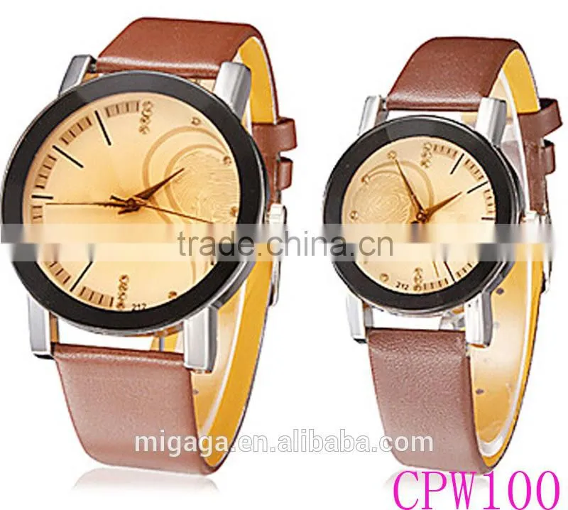 Heart-shape Pattern Round Dial PU Band Quartz Analog couple lover wrist watch
