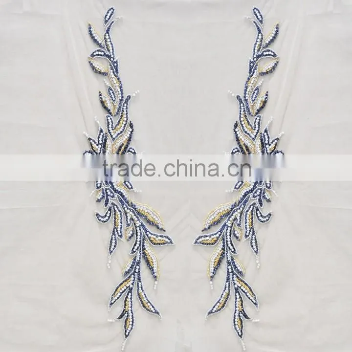 Beautiful sewing on mesh dress beaded rhinestone sew on bling applique WDP - 017