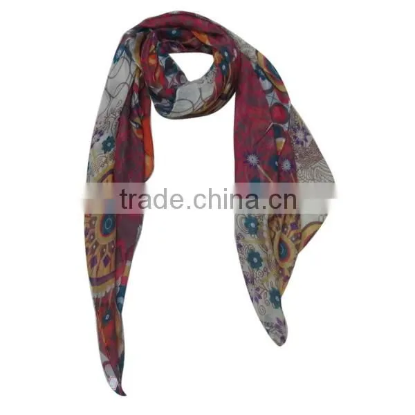 colorful ripple infinity magic scarf with grey tassel