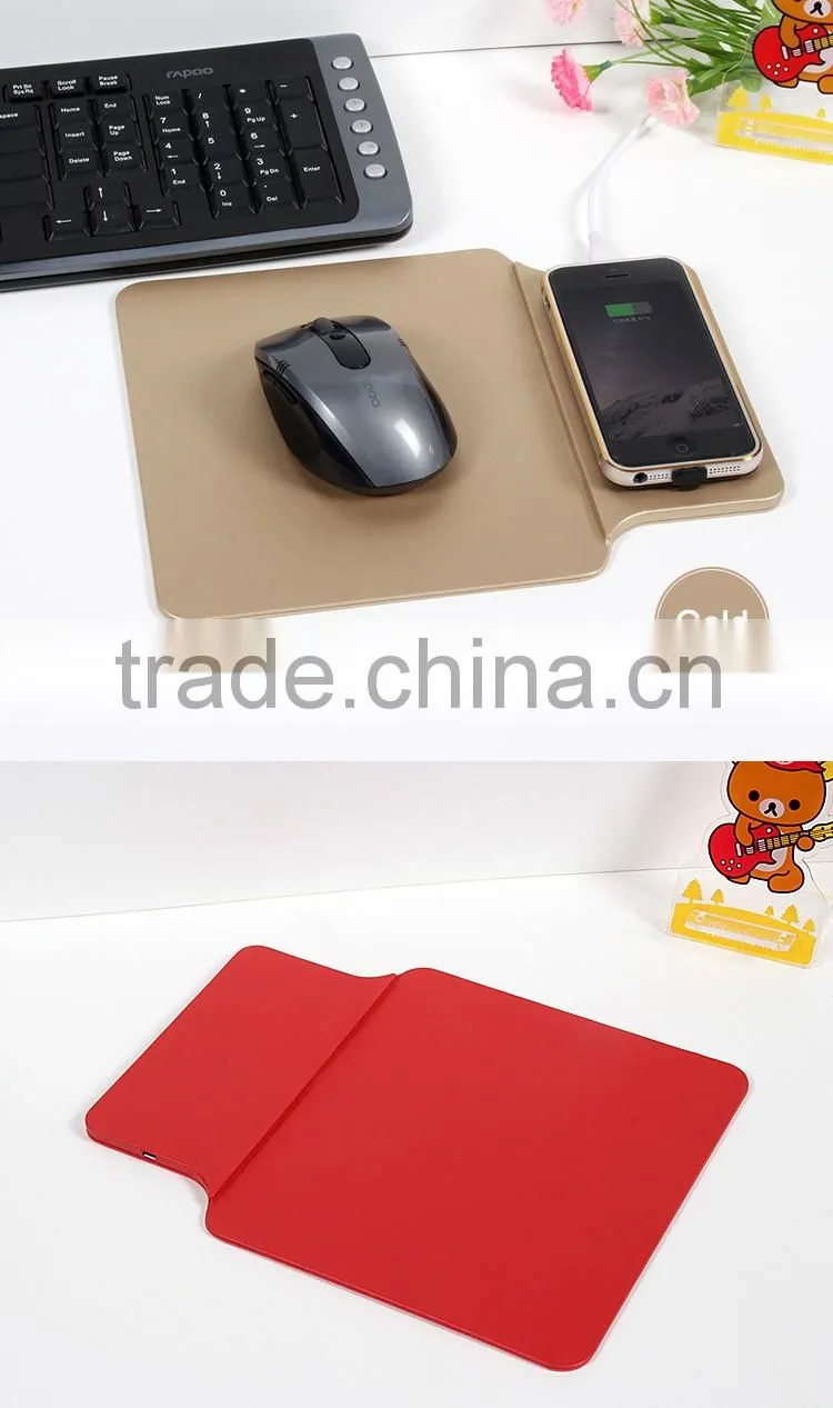 Fashional leather wireless charger mouse pad for qi smart phone wireless charger