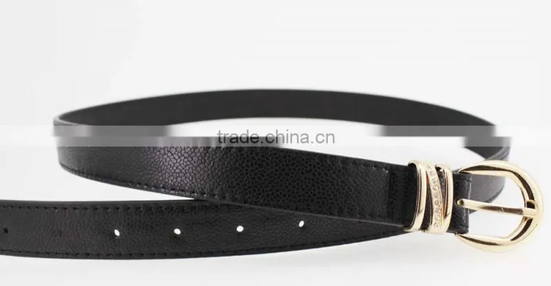 Women's Plain High Quality PU faux leather belt with rhinestone ring in YiWu/Thin waist belt for lady
