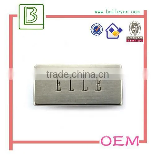 rectangle embossed logo metal label for garment and Bags