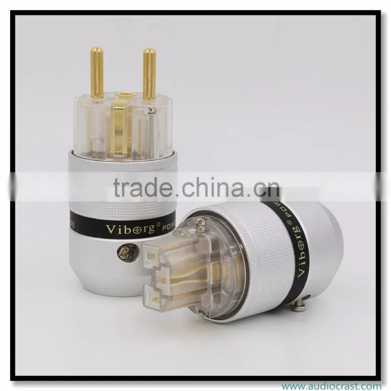 OEM/ODM Viborg Audio Aluminum Gold Plated Schuko EU Power Plug+IEC Female Audio Connector